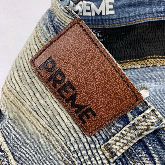 Preme Russell Devotion Moto Side Stripe Slim Stretch Jeans 42x34 Distressed - Picture 5 of 8